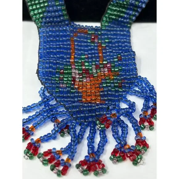VTG Costume Jewelry Necklace Micro Glass Beads Floral Geometric Boho Hippie - Picture 6 of 6